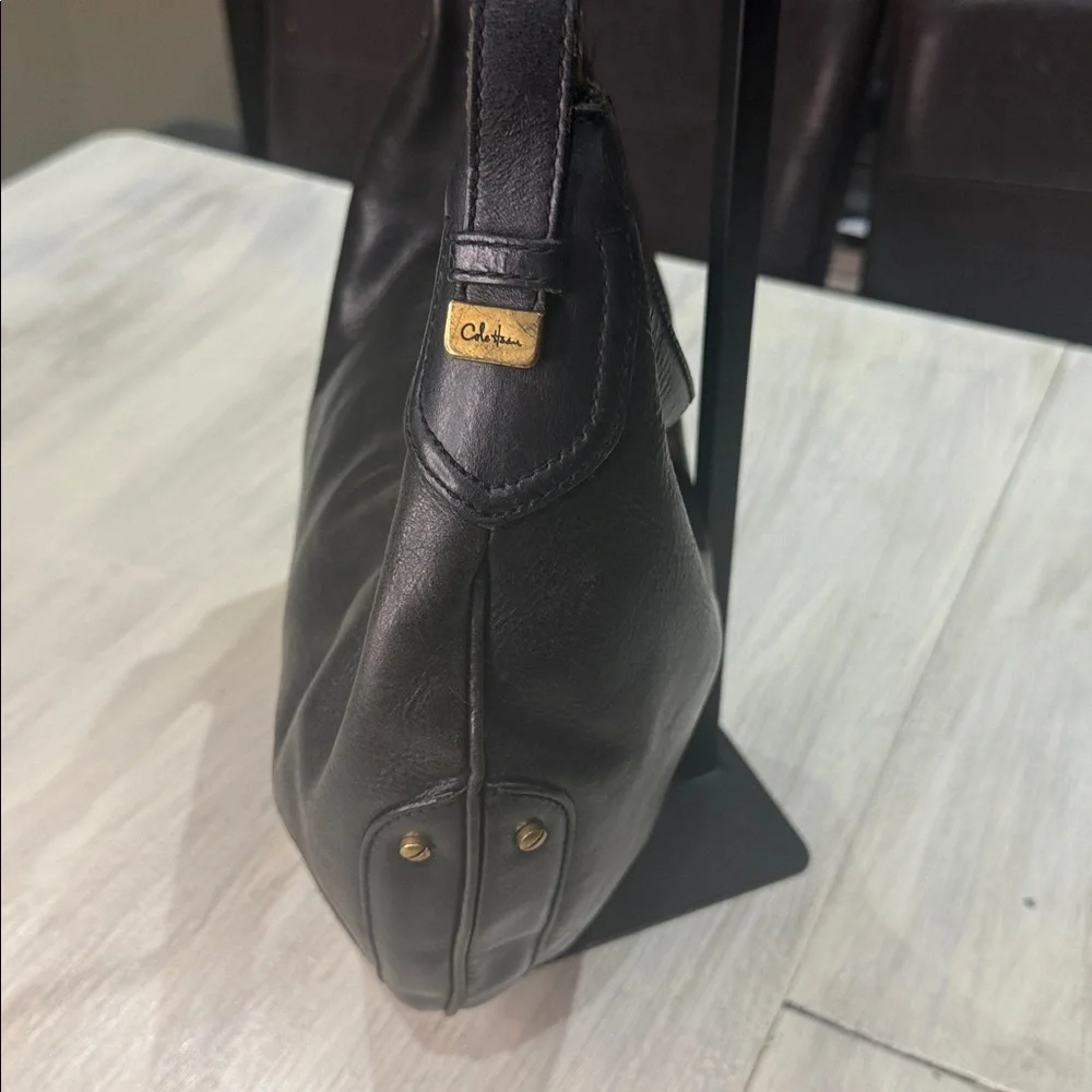 Vintage Cole Haan Black Leather Hobo Bag with Gold Detail